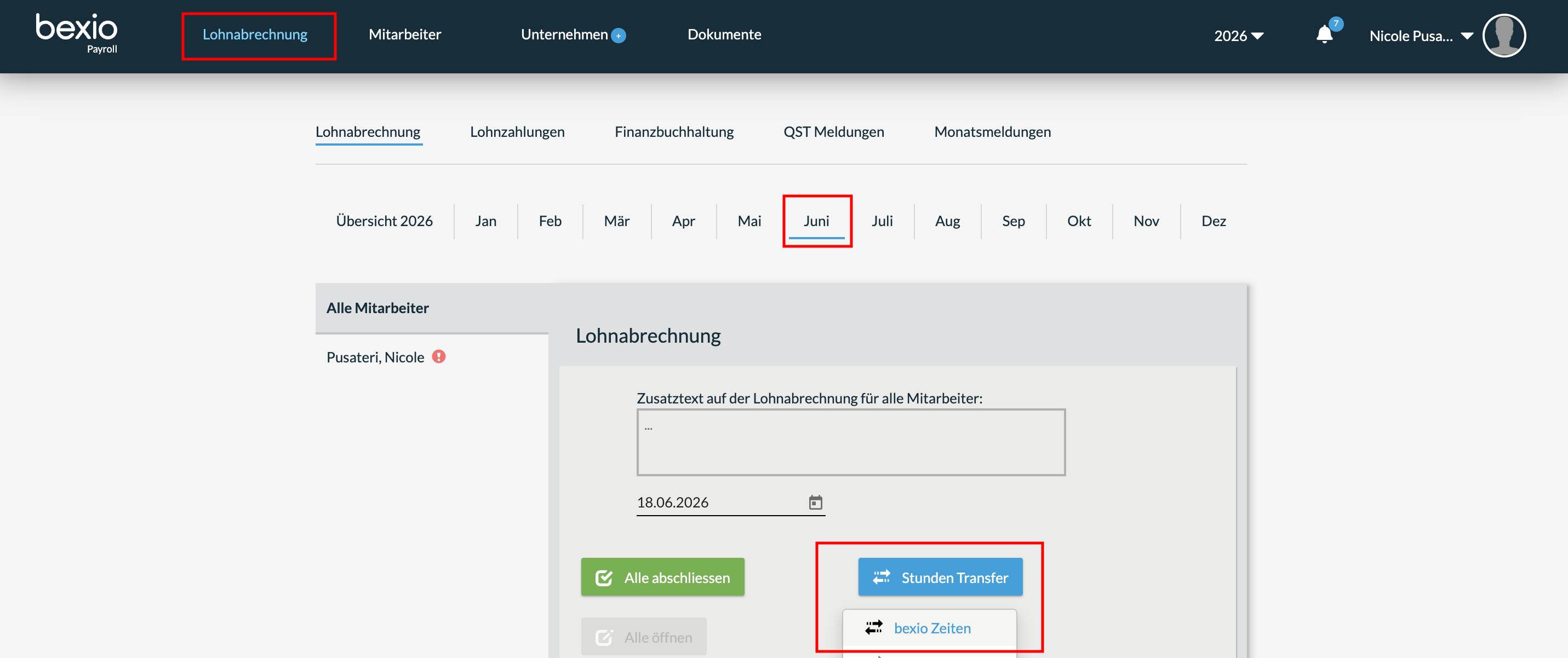 Stunden Transfer in der bexio Lohnbuchhaltung aus TimeStatement importieren