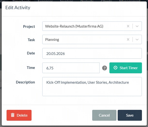 Project time tracking as a Harvest alternative